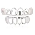 Professional silver plated hip hop teeth grillz set for upper and lower teeth decoration - Style 7 / Set / Silver