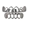 Hip hop style hollow gun-metal plated teeth grillz set for upper and lower teeth - Style 7 / Set / Gun Black