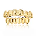 High quality hip-hop style gold plated teeth grillz with unique embossed star pattern - Style 8 / Set / Gold