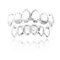Professional silver plated open face hip hop dental grills set with mirror reflection - Style 10 / Set / Silver