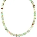Close-up of natural green semi-precious stone beaded necklace with silver spacers - Green & Gold Spaced