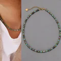 Bohemian turquoise and gold beaded necklace with heart charm extension - Ink Blue & Gold Spaced