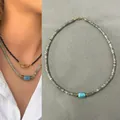 Handmade beaded necklace with natural blue semi-precious stone and grey beads - Grey Spacers