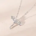 Elegant silver flying dragon pendant necklace with a delicate link chain design - Flying Dragon Shape Necklace (2286) / White K/Silver