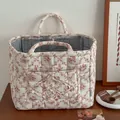 French style quilted floral storage basket with red vine print and gingham lining - French Vine (Red Flowers)