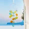 Handmade moon-shaped shell wind chime featuring colorful translucent disks for home decor - DIY Material Kit / Minimalist Style-Candy Color