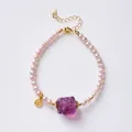 Elegant freshwater pearl bracelet with purple carved gemstone and gold coin charm - 4-5mm Purple Freshwater Pearl - Fluorite Awakened Lion Bracelet