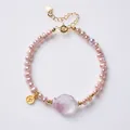 Purple freshwater pearl bracelet with carved gemstone bead and gold coin charm - 4-5mm Purple Freshwater Pearl - Fluorite Koi Bracelet
