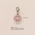 Pink enamel peace sign charm in stainless steel with lobster clasp for DIY jewelry making - Silver Peace Sign