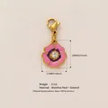 Pink enamel flower pendant charm in gold-plated stainless steel for DIY jewelry - Purple Flower