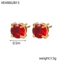 Élégantes boucles d'oreilles dorées avec pierre rouge ronde et serti classique à 4 griffes - Boucles d'oreilles clous gemme ronde(XE48862B13) / Rouge