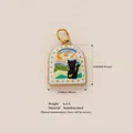 Enamel black cat pendant with star and moon design in 18k gold plated stainless steel - Black Cat