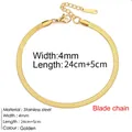 Dainty golden stainless steel blade chain anklet for women with 4mm width and adjustable length - Gold / Gold Flat Blade Chain (4mm)