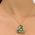 Green dripping oil flower necklace with delicate gold chain for women - Necklace (11893) / Green