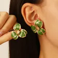 Pendientes de flor de esmalte verde minimalistas para mujer con bordes dorados - Pendientes de botón (04 Pendientes Verdes A-993) / Verde