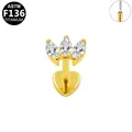 Detail view of ASTM F136 titanium labret stud with three marquise-cut CZ stones. - Gold Marquise Fan Style (G23LAP639-G100604100)