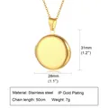 Collar de medallón redondo de acero inoxidable dorado que se abre con cadena de 50 cm - Estilo Liso Simple / Dorado