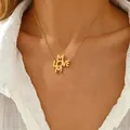 Gold-plated stainless steel LOVE MOM necklace worn by a model for Mother's Day gift. - LOVE Letter Combination Style (03-5437) / Gold