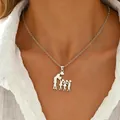Silver stainless steel family silhouette necklace for mother and children jewelry gift - Mother and Three Children Silhouette Style (06-X521)