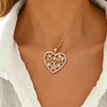 Gold-plated stainless steel heart necklace for Mother's Day with 'MaMa' pendant and stones - MAMA Hollow Heart Style (Flower/14-DZ-542)