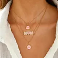 Layered gold stainless steel necklaces with pink MOM pendants for Mother's Day - mom Triple Layered Style (20-N-302)
