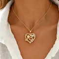 Gold-plated stainless steel heart pendant necklace with Mom text for Mother's Day - Mom Heart with Four Zirconia Style (21-0119)