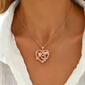 Rose gold stainless steel heart necklace with MOM pendant for mothers gift - MOM Heart with Five Zirconia Style (23-0129)