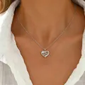 Stainless steel Mom heart necklace with 100 languages I Love You projection stone - Mom Heart White Gem Projection Style (28-6122)