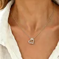 Silver stainless steel heart necklace with Mom pendant and 100 languages projection - mom Heart White Gem Projection Style (32-2887)