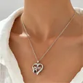 Elegant silver heart necklace with 'MOM' design and 100 languages projection stone - MOM Hollow Projection Style (37-K-1023)