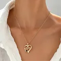 Gold-finished stainless steel heart necklace with MOM inscription and projection bead - MOM Hollow Projection Style (38-K-1024)