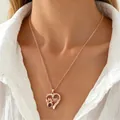Elegant rose gold heart necklace for Mom with I Love You 100 languages projection stone - Mom Hollow Projection Style (39-K-1025)