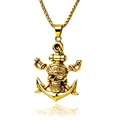 Gold pirate skull anchor necklace with crossed swords, men's punk stainless steel jewelry - Gold Pirate Skull Style