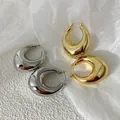 Premium high-polished thick 18K gold and silver plated C-shape metal hoop earrings - Mirror Finish Chunky C Earrings (B303) / Silver