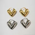 Chunky heart-shaped 18K gold and silver plated hoop earrings set on white background - Heart/V-Shape Style (B318) / Gold