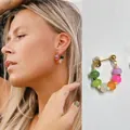 Elegant French retro style colorful beaded hoop earrings for a vibrant and unique summer look - Rainbow Beaded Hoop Earrings / Colorful