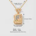 Professional vintage gold plated copper locket necklace with MOM and blue flower engraving - Rectangle MOM Locket Necklace