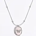Collier médaillon papillon vintage argenté avec incrustation en nacre et détails CZ - Collier Médaillon Coquillage Papillon Argenté