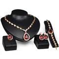 Vintage gouden sieradenset met rode druppelkristallen inclusief ketting oorbellen - Goudrode Vierdelige Set Stijl (05)