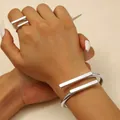 Minimalist silver geometric parallel bar open bracelet and adjustable ring jewelry set - Bracelet and Ring Set in Silver 4794