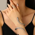Elegant silver snake-shaped adjustable bracelet and ring jewelry set for women fashion - Bracelet and Ring Set in Silver (M-442+x740)