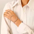 Minimalist silver geometric metal bracelet and adjustable open ring set for women - Bracelet and Ring Set in Silver (2502+K-504)