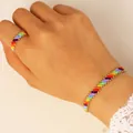 Vibrant rainbow beaded jewelry set with gold-toned accents including a bracelet and ring - Bracelet & Ring Set Multi-color 1826