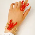 Creative red lobster bracelet and ring set with gold finish and adjustable size - Bangle & Ring Set (0538+ 12363)
