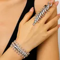 Exquisite silver metallic centipede bracelet and adjustable ring jewelry set on model - Bracelet & Ring Set (DZ-135+A-158)