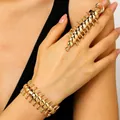 Unique gold centipede jewelry set including adjustable open bracelet and ring - Bracelet & Ring Set (11882+WG-0755)