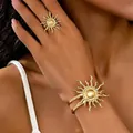 Gold-tone sunburst bracelet and ring jewelry set for women fashion style - Bracelet and Ring Set in Gold WG-0893