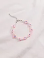 Tobillera de moda con flores de arcilla polimérica rosa y perlas de imitación blancas - Azul Rosa