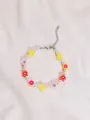 Tobillera colorida con flores de polímero, perlas y rodajas de frutas de verano. - Flor Limón Mixta