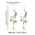 Orecchini pendenti vintage luna e stella oro, lunghezza 10,1 cm, peso 13 g stile - Stile Luna Stella Asimmetrica (E14737) / Oro antico